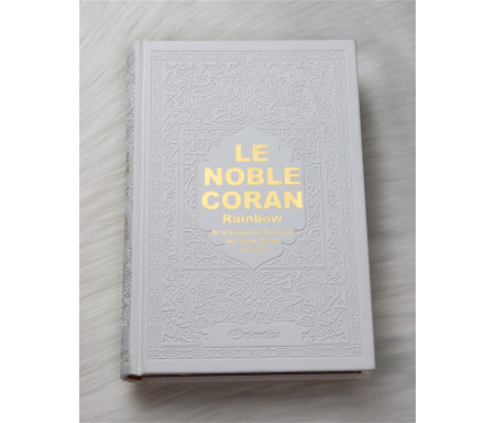 Le Noble Coran avec pages en couleur Arc-en-ciel (Rainbow) - Bilingue (français/arabe) - Couverture Cuir Blanc doré