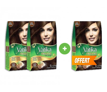 Pack 2 Henné Noir pour Coloration des Cheveux "Dark Brown" + 1 Offert !