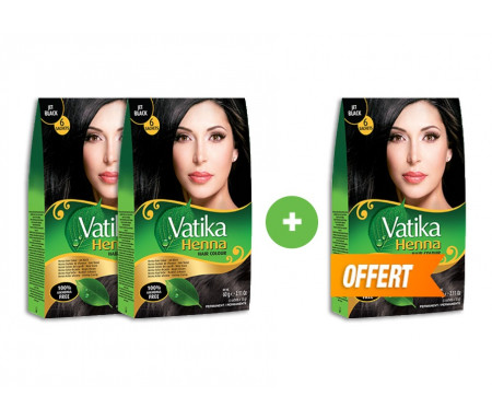 Pack 2 Henné Noir pour Coloration des Cheveux "Jet Black" + 1 Offert !