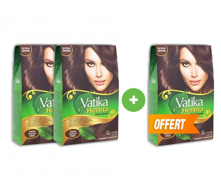 Pack 2 Henné Marron pour Coloration des Cheveux "Natural Brown" + 1 Offert !