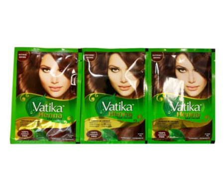 Henné Marron pour Coloration des Cheveux "Natural Brown" sans Ammoniaque (3 sachets x 10gr) - Vatika
