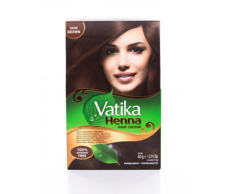 Henné Noir pour Coloration des Cheveux "Natural Brown" sans Ammoniaque (6 sachets x 10gr) - Vatika