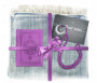 Coffret Pack Cadeau Gris et Violet pour Femme : Tapis de Prière Velours Gris / Chapelet Violet / Coran arabe-français Violet avec couverture cuir