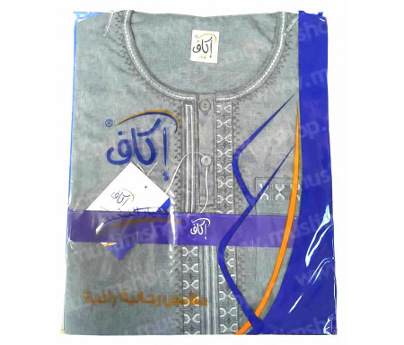 Qamis à manches mi longue uni Gris motifs arabesque Taille 58 (Adulte)