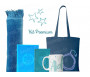 Coffret Pack Cadeau "Kit Premium" Bleu Océan : Tapis de Prière Velours / Chapelet / Coran arabe-français avec couverture cuir + Sac Tote Bag Assorti et Tasse personnalisée