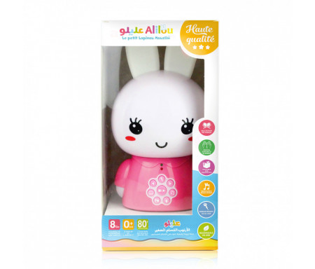 Alilou Le petit Lapinou Mouslim - Jouet / Veilleuse Ludo-éducatif pour enfants musulmans - Rose