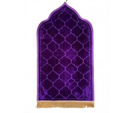 Tapis de prière original en forme de Mihrab avec parties dorées (Sajjada adulte Design Mehrab / Mosquée) - Couleur violet
