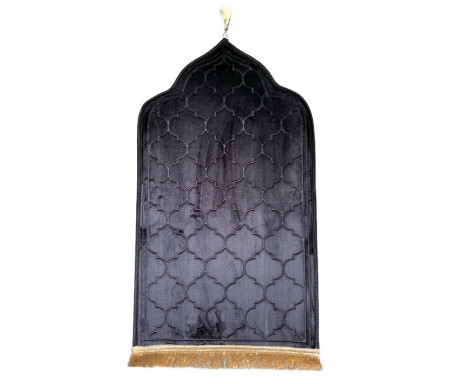 Tapis de prière original en forme de Mihrab avec parties dorées (Sajjada adulte Design Mehrab / Mosquée) - Couleur noir
