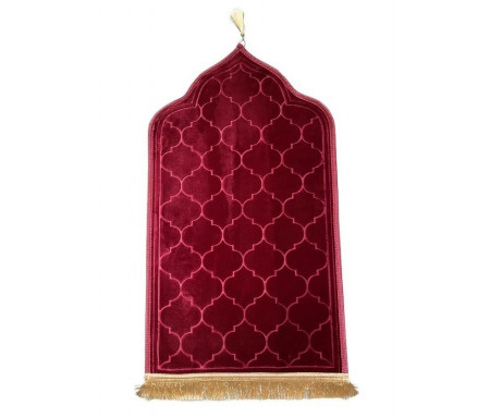 Tapis de prière original en forme de Mihrab avec parties dorées (Sajjada adulte Design Mehrab / Mosquée) - Couleur bordeaux