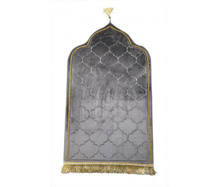 Tapis prière de luxe doré pour adulte sous forme de mosquée (Mihrab) - Couleur gris