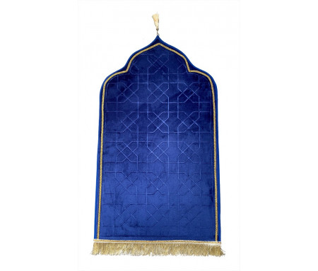 Tapis prière de luxe doré pour adulte sous forme de mosquée (Mihrab) - Couleur bleu Foncé