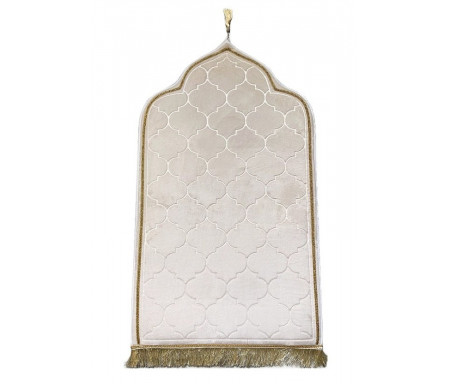 Tapis prière de luxe doré pour adulte sous forme de mosquée (Mihrab) - Couleur blanc cassé