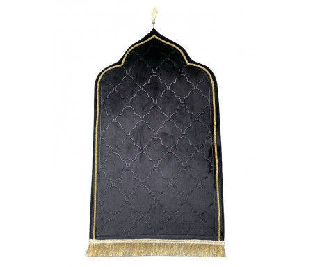 Tapis de prière de luxe doré pour adulte sous forme de mosquée (Mihrab) - Couleur noir doré