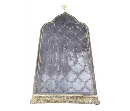 Tapis de prière de luxe doré pour adulte sous forme de mosquée (Mihrab) - Couleur gris argent (Argenté)