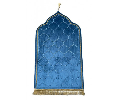 Tapis prière de luxe doré pour adulte sous forme de mosquée (Mihrab) - Couleur bleu doré