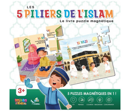 Livre Puzzle Magnétique : Les 5 Piliers de l'Islam (5 Puzzles Magnétiques dans un livre)