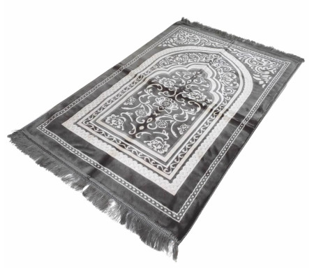 Tapis de Prière épais Gris avec motifs Blanc : Grand format , ultra confortable