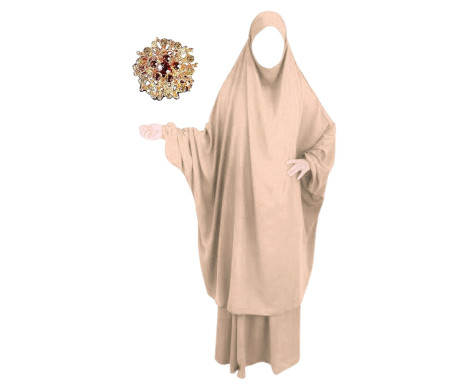 Jilbab Jupe Al Haya avec Manchettes Lycra Beige : 2 pièces pour femme musulmane en Taille 1 (de 1m60 à 1m70)