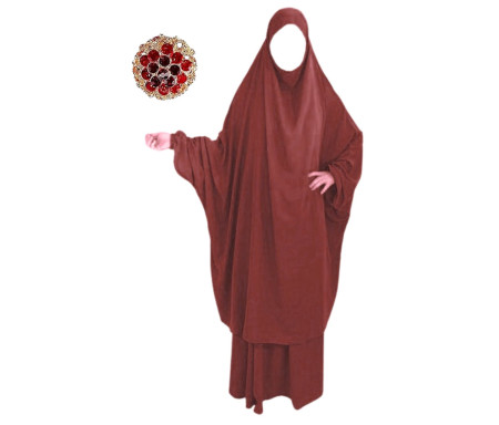 Jilbab Jupe Al Haya avec Manchettes Lycra Rouge Carmin : 2 pièces pour femme musulmane en Taille 1 (de 1m60 à 1m70)