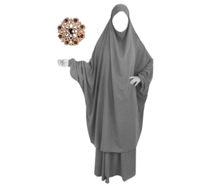 Jilbab Jupe Al Haya avec Manchettes Lycra Gris Anthracite : 2 pièces pour femme musulmane en Taille 1 (de 1m60 à 1m70)