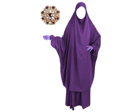 Jilbab Jupe Al Haya avec Manchettes Lycra Violet : 2 pièces pour femme musulmane en Taille 2 (de 1m70 à 1m80)