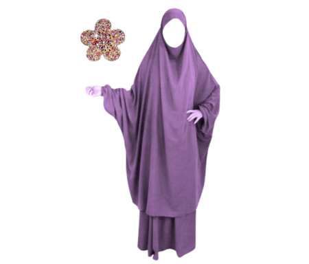Jilbab Jupe Al Haya avec Manchettes Lycra Rose Lilas : 2 pièces pour femme musulmane en Taille 1 (de 1m60 à 1m70)