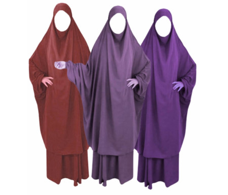 Pack Tulipe : 3 Jilbab Jupe Al Haya avec Manchettes : 2 pièces pour femme musulmane en Taille 2 (de 1m70 à 1m80)