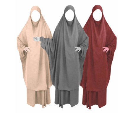 Pack Pivoine : 3 Jilbab Jupe Al Haya avec Manchettes - 2 pièces pour femme musulmane en Taille 1 (de 1m60 à 1m70)