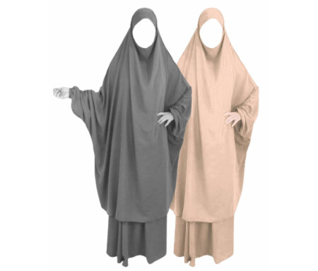 Pack Duo Jasmin : 2 Jilbab Jupe Al Haya avec Manchettes - 2 pièces pour femme musulmane en Taille 2 (de 1m70 à 1m80)