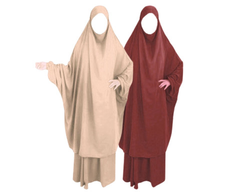 Pack Duo Jasmin : 2 Jilbab Jupe Al Haya avec Manchettes - 2 pièces pour femme musulmane en Taille 2 (de 1m70 à 1m80)