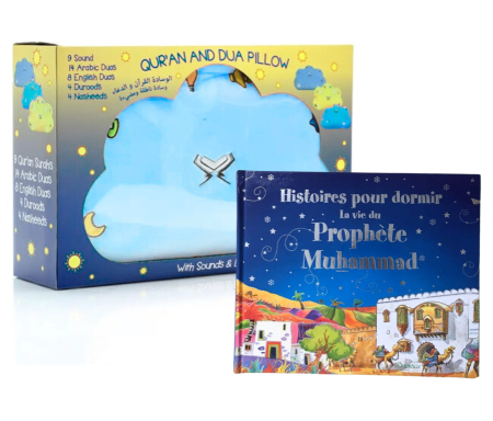 Pack : Histoires pour dormir et mon Coussin Nuage Qur'an et Dou'a - Version Bleu