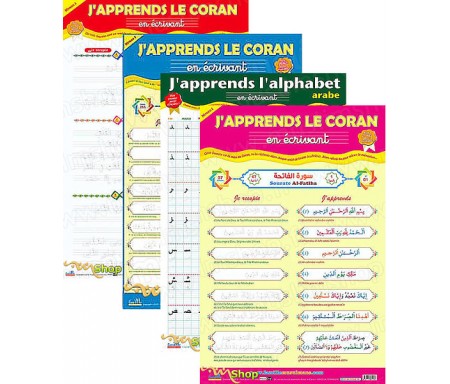 Pack 4 posters EFFACABLES / Double Face "J'Apprends le Coran et l'Alphabet"