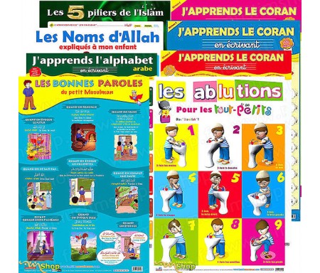 Pack 8 Poster - J'apprends le Coran et l'Alphabet + L'Education Spirituelle des Enfants