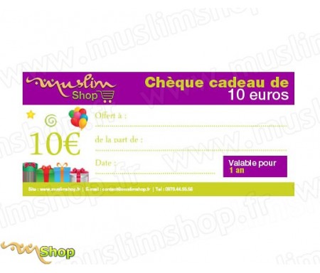 Chèque Cadeau d'une valeur de 10