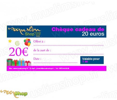 Chèque Cadeau d'une valeur de 20