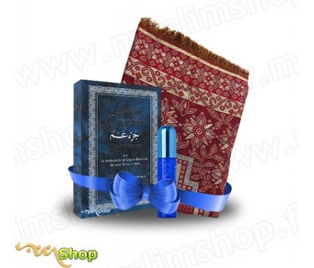 Pack Tapis "Rouge", Parfum Bleu "Colour Me" et Coran Chapitre 'Amma Bleu