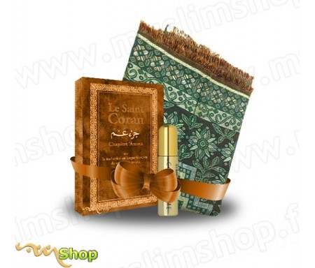 Pack Tapis "Vert", Parfum Gold "Colour Me" et Coran Chapitre 'Amma Marron