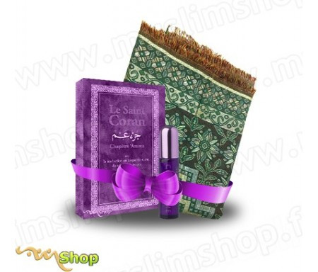 Pack Tapis "Vert", Parfum Violet "Colour Me" et Coran Chapitre 'Amma Violet