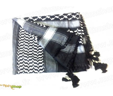 Grand foulard Palestinien (Keffieh) de couleur Dominante Noir et Blanc