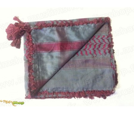 Grand foulard Palestinien (Keffieh) de couleur Gris et Rouge