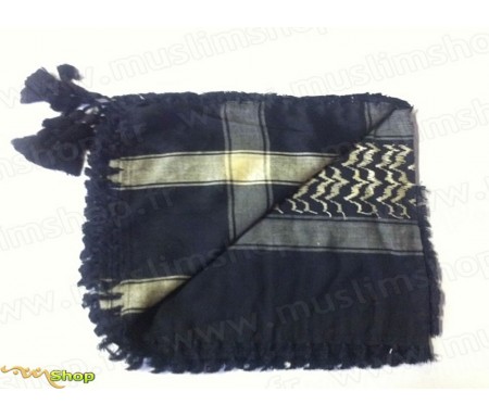 Grand foulard Palestinien (Keffieh) de couleur Noir et beige