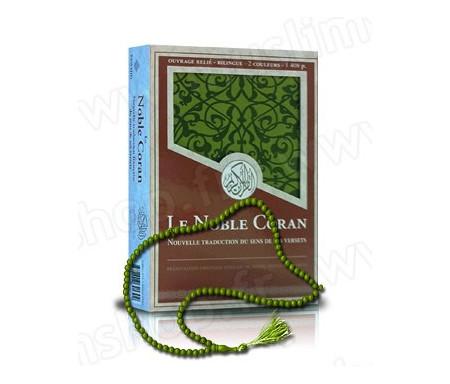 Coffret Luxe Vert "Le Noble Coran et la Traduction du Sens de ses Versets" + 1 chapelet Offert !