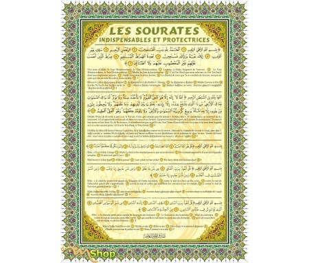 Poster : Les Sourates indispensables et protectrices : Sourate Al-Fâtiha - Le Verset du Trône (Ayat Al-Kursî) - Le Monothéisme P