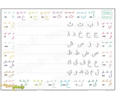 Poster : Tableau d'écriture effaçable alphabet arabe (pour apprendre à lire et écrire l'arabe)