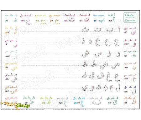 Poster : Tableau d'écriture effaçable alphabet arabe (pour apprendre à lire et écrire l'arabe)