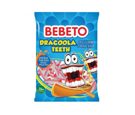 Bonbons Halal Dents de Vampire - Fabriqué avec du vrai Jus de Fruit - Bebeto - Sachet 80gr