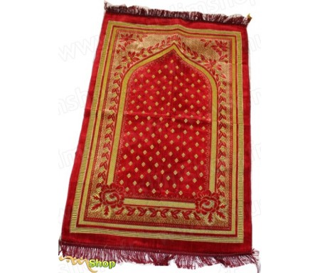 Tapis de prière Velours Rouge Corail - Motif losange