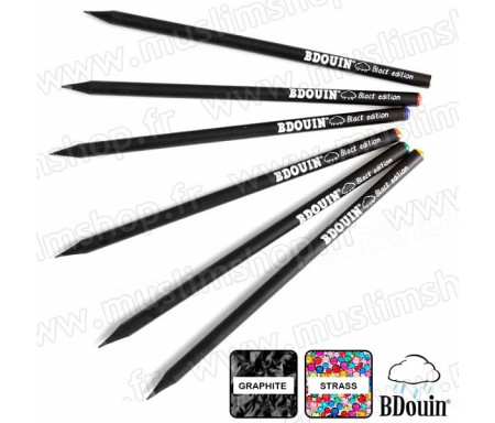 Pack de 6 crayons en bois et strass "Black Edition"