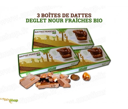 Pack 3 Boîtes de Dattes fraîches Bio "Deglet Nour" Bionoor 1kg