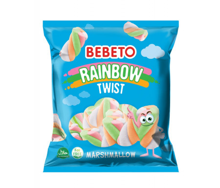 Bonbons Halal Marshmallow Rainbow Twist Bebeto - Sans gras (sachet de 60g)